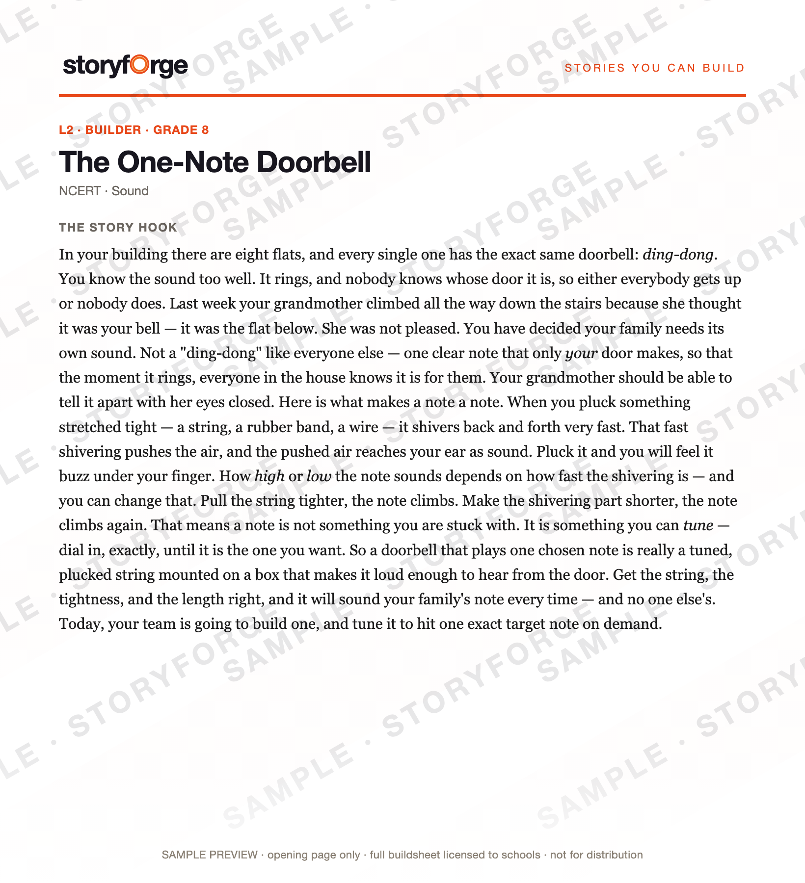 Watermarked opening-page preview of The One-Note Doorbell